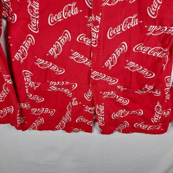 Coca-Cola Men’s Medium Red All-Over Logo Button-Up Shirt Vintage Promo - Picture 3 of 9
